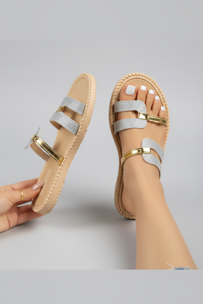 Sandalia Luna Chic para mujeres, Sandalias casuales de playa de verano, con fondo plano, cómodos para mujeres