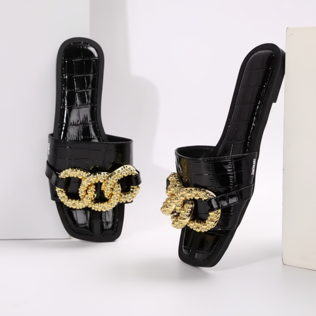 Sandalias Elegance Gold versátiles para mujer, planas clásicas de hebilla metálica, casuales de verano, para conjuntos informales y elegantes