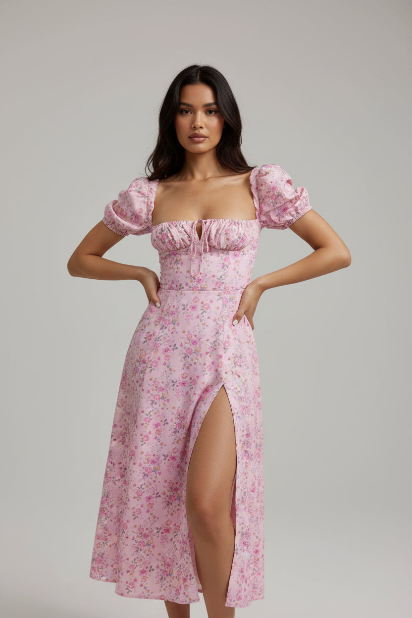Summer Women Puff Sleeve Floral Printed Dress,Long Dresses,Woman Clothing,Dress Women,Women's Elegant Dresses,Sexy Costume Women