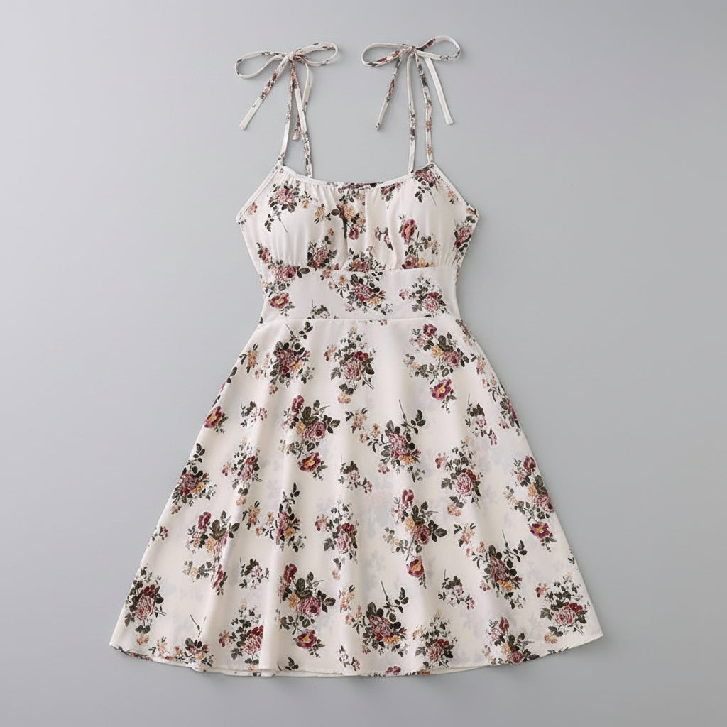 Women's Floral A-Line Mini Dress — Open Back, 10 Colors, XS–XXL