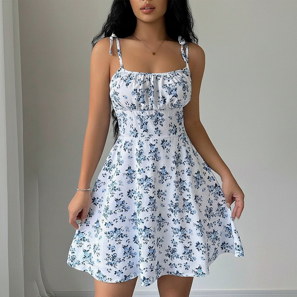 Women's Floral A-Line Mini Dress — Open Back, 10 Colors, XS–XXL