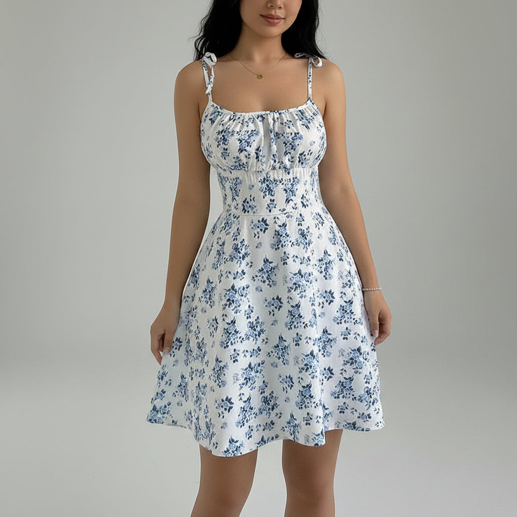 Women's Floral A-Line Mini Dress — Open Back, 10 Colors, XS–XXL