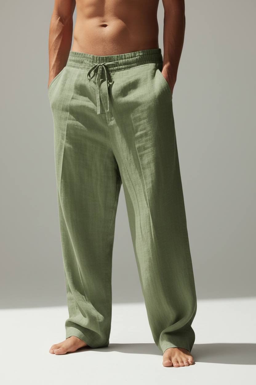 Nuevos pantalones Palazzo Lucia de playa para hombre - Deportes diarios versátiles para el ocio al aire libre Fitness Simple Cotton Hemp Texture Loose Long Pantals para primavera y Summe