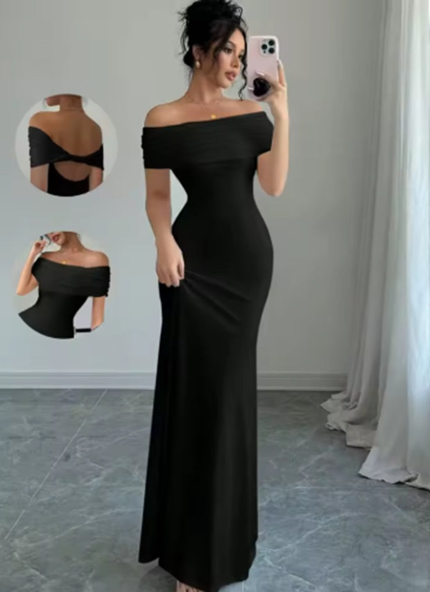 Vestido Lucia con hombros descubiertos, vestido Midi sexy bodycon sin mangas para mujeres, elegante vestido cóctel con vendas para salir por la noche
