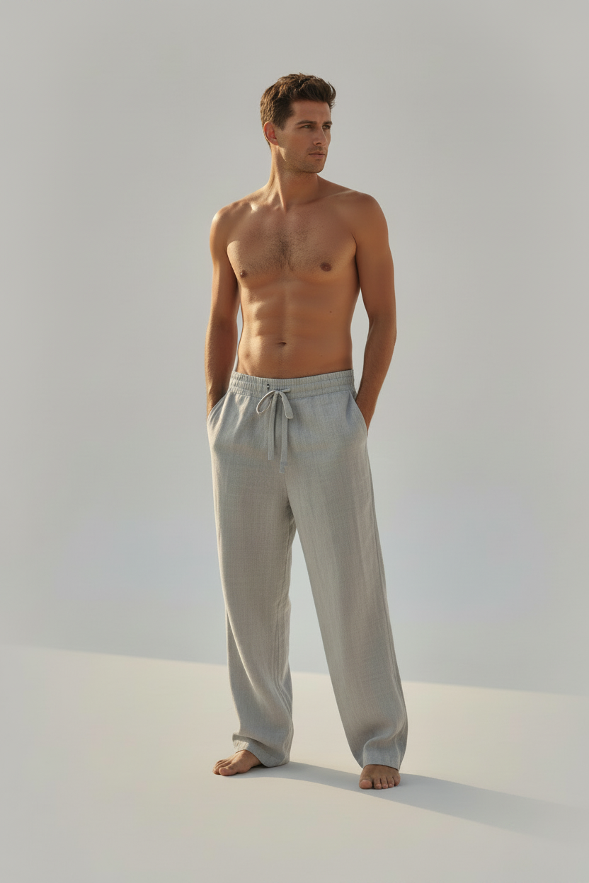 Nuevos pantalones Palazzo Lucia de playa para hombre - Deportes diarios versátiles para el ocio al aire libre Fitness Simple Cotton Hemp Texture Loose Long Pantals para primavera y Summe