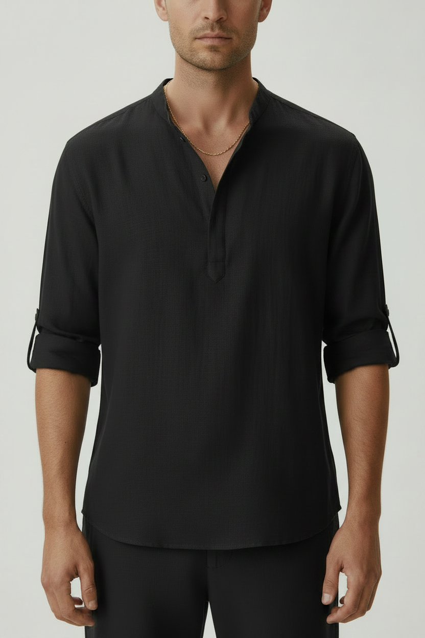 Milano Casual Nuevas camisas de algodón de lino para hombre, camisas informales y ligeras de manga larga Henley Beach Camisetas hawaianas para hombres