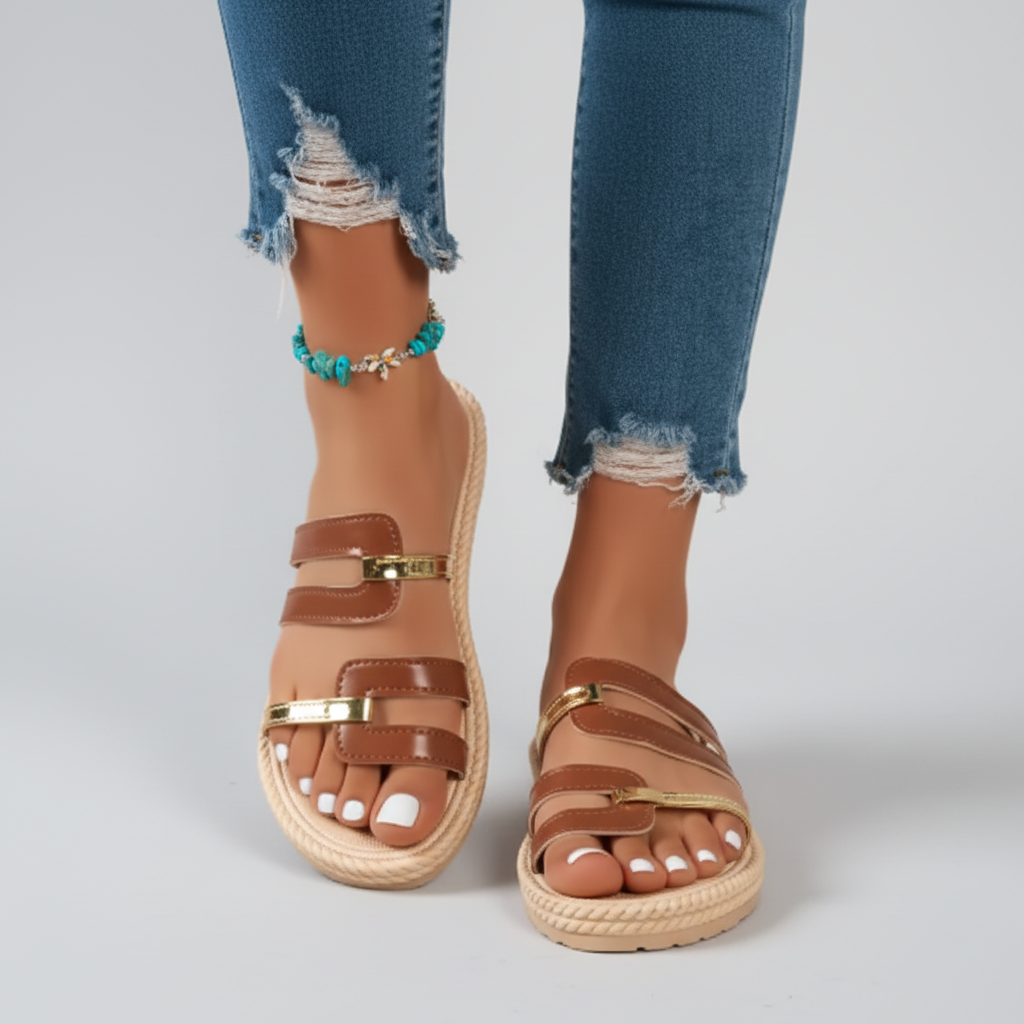 Sandalia Luna Chic para mujeres, Sandalias casuales de playa de verano, con fondo plano, cómodos para mujeres
