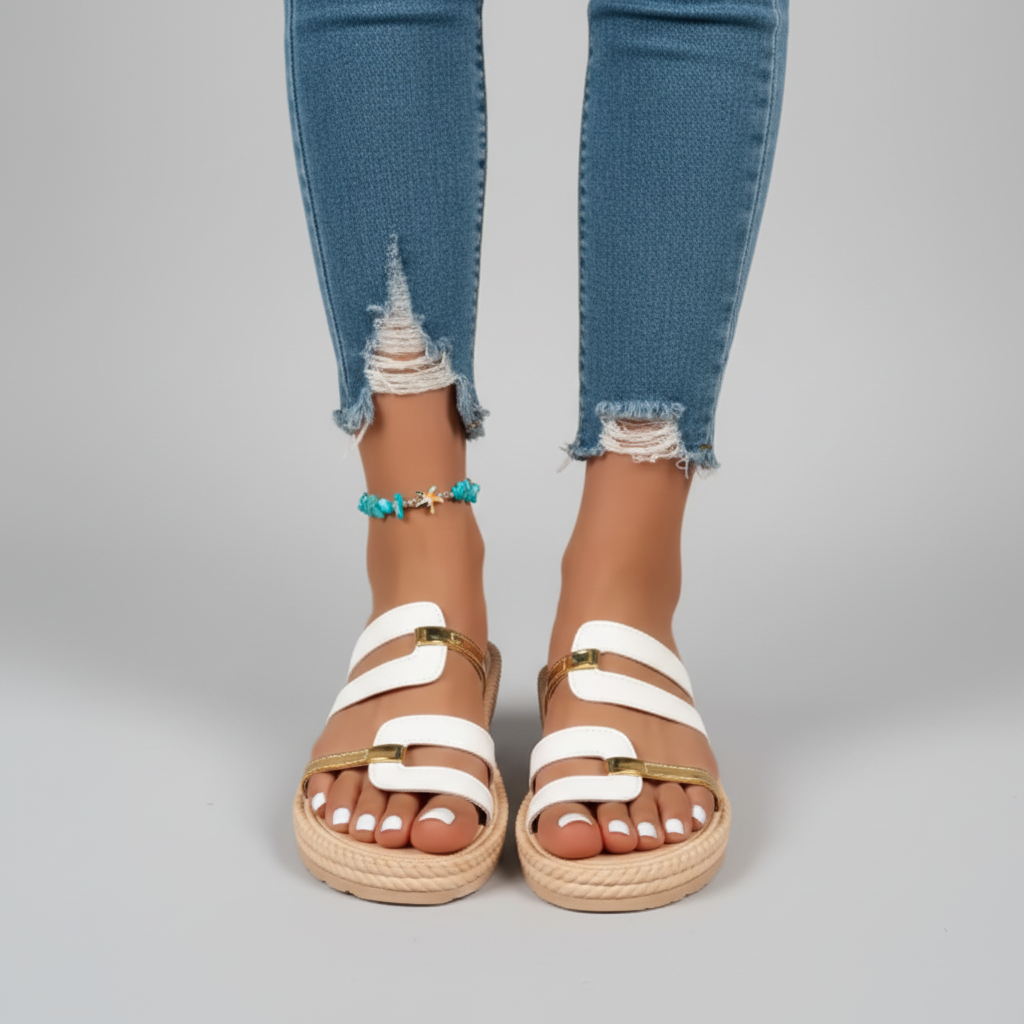 Sandalia Luna Chic para mujeres, Sandalias casuales de playa de verano, con fondo plano, cómodos para mujeres