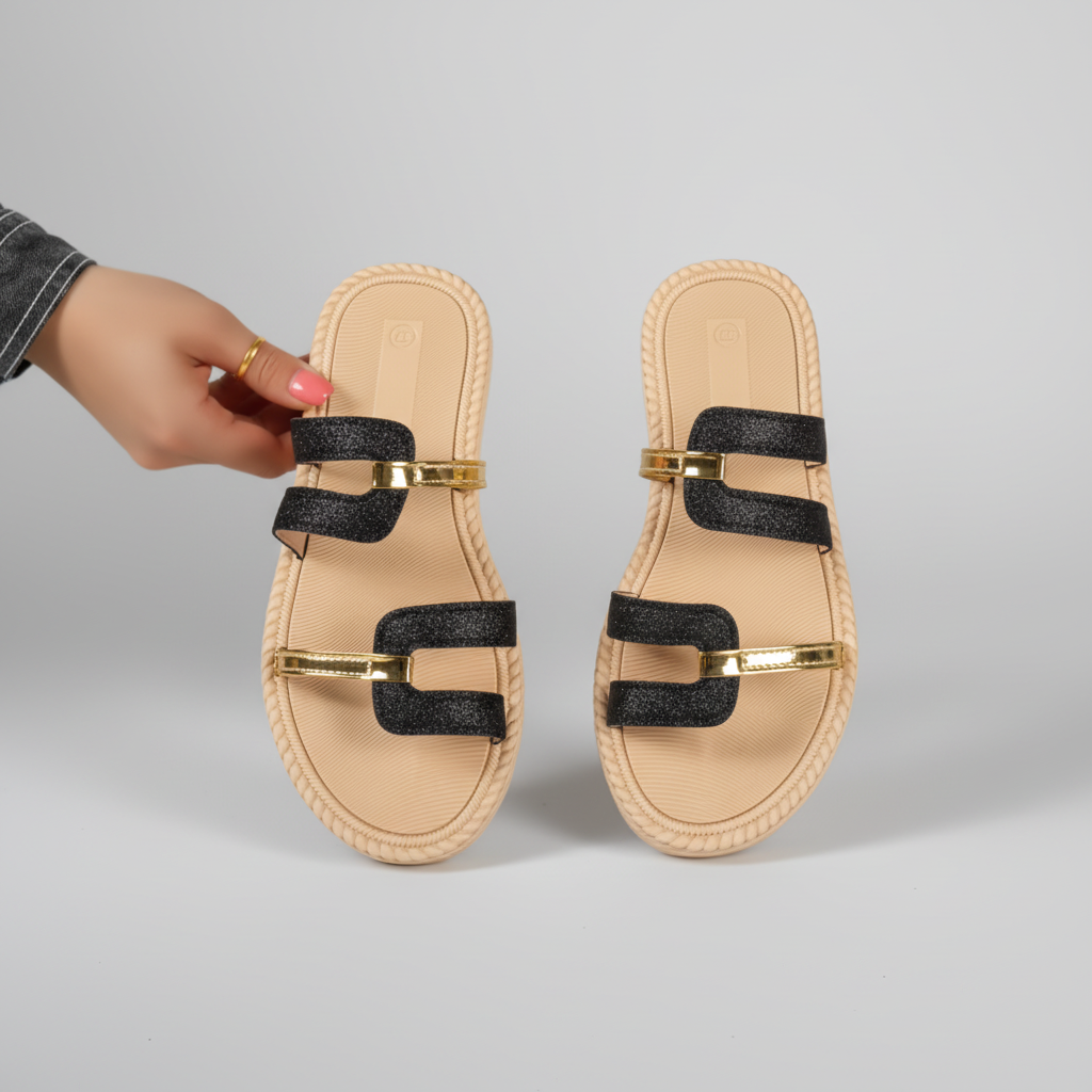 Sandalia Luna Chic para mujeres, Sandalias casuales de playa de verano, con fondo plano, cómodos para mujeres