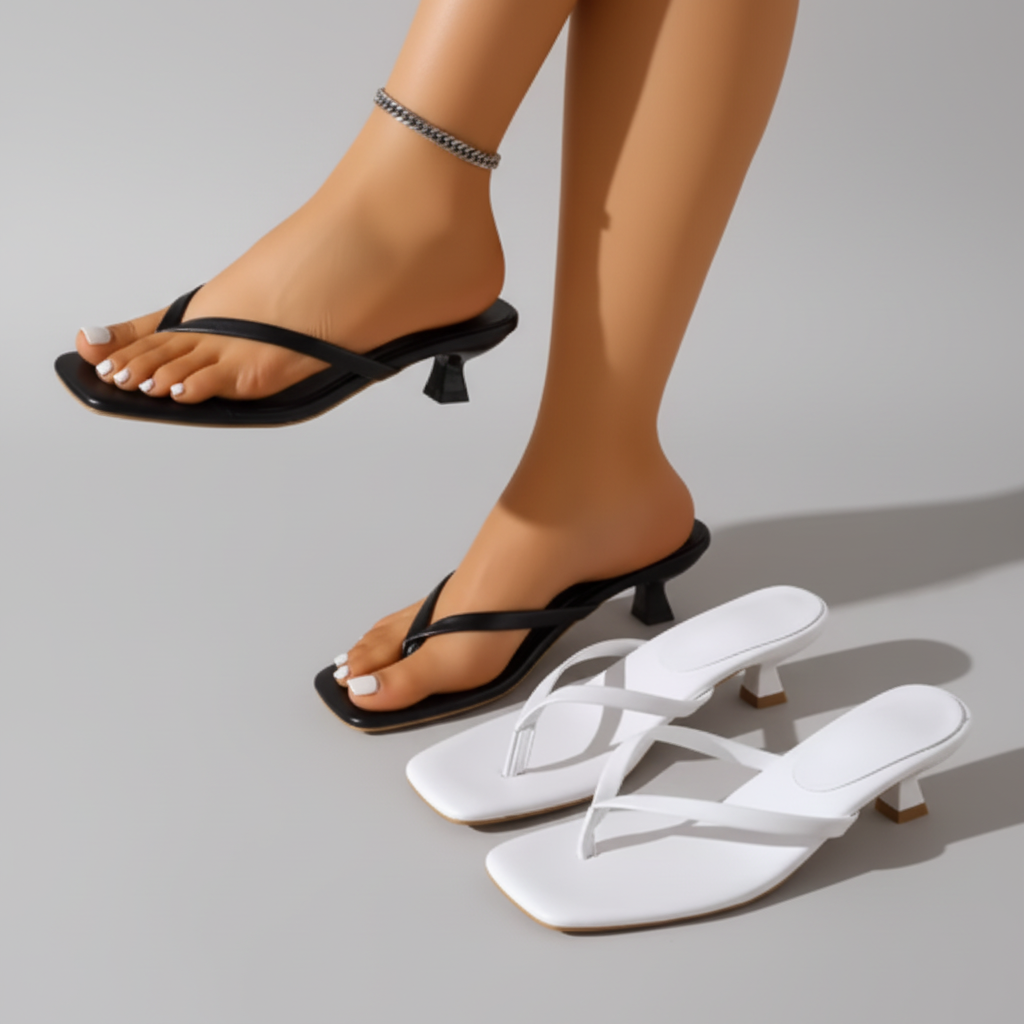 Sandalias Glamour Chic de cuero suave para verano para mujeres Cinturón fino Tacón fino Suela suave, Chanclas Mujeres