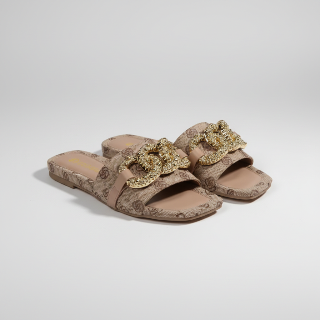 Sandalias Elegance Gold versátiles para mujer, planas clásicas de hebilla metálica, casuales de verano, para conjuntos informales y elegantes