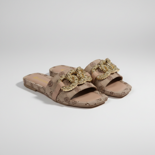 Sandalias Elegance Gold versátiles para mujer, planas clásicas de hebilla metálica, casuales de verano, para conjuntos informales y elegantes