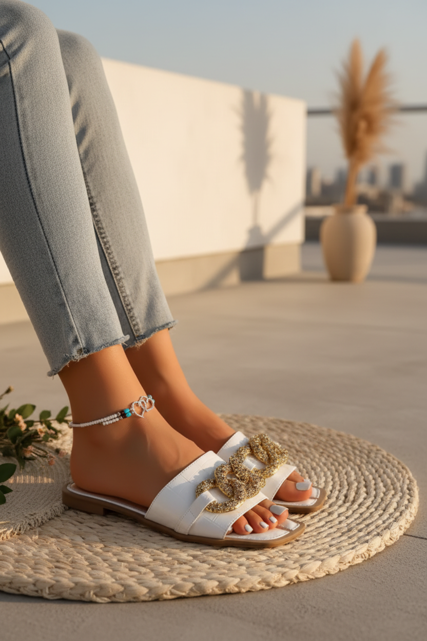 Sandalias Elegance Gold versátiles para mujer, planas clásicas de hebilla metálica, casuales de verano, para conjuntos informales y elegantes