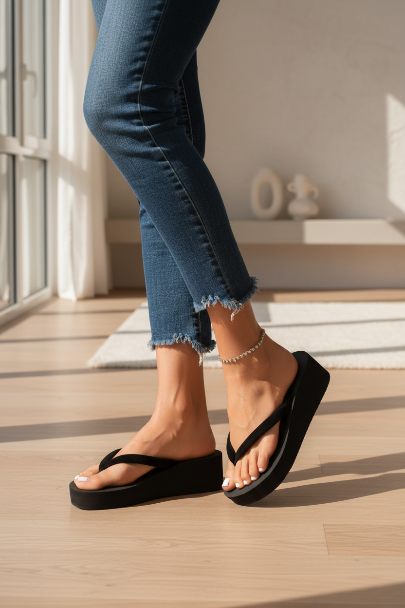 Chanclas Aura la platform de tacón de cuña para mujer, de verano, chancletas de playa de 5CM, chanclas de mujer,