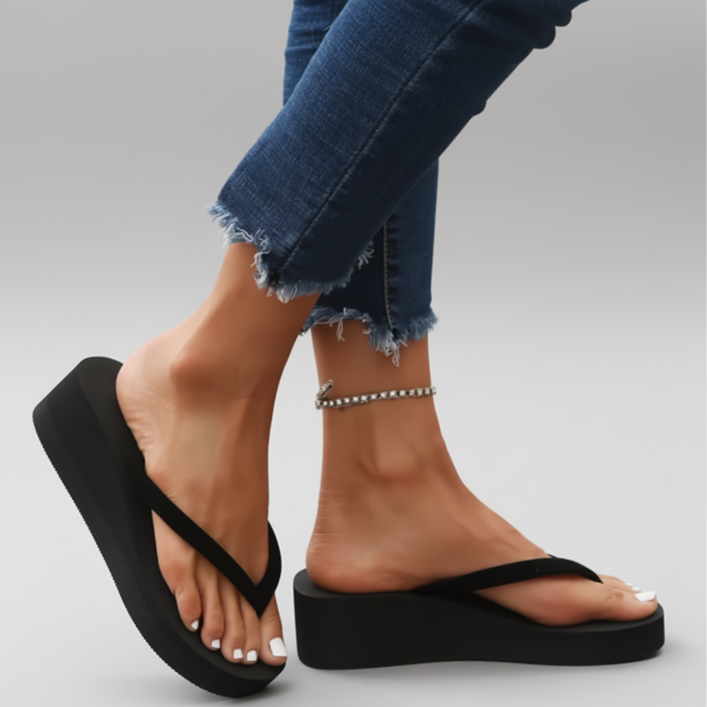 Chanclas Aura la platform de tacón de cuña para mujer, de verano, chancletas de playa de 5CM, chanclas de mujer,