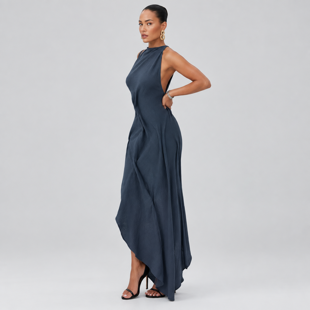Vestido Siena Elegance Un diseño moderno en tono tierra que estiliza la figura y transmite elegancia natural, vestido floja asimétrico, vestidos asimétricos de mujer, cenas de aniversario, vacaciones, ropa elegante femenina para fiestas