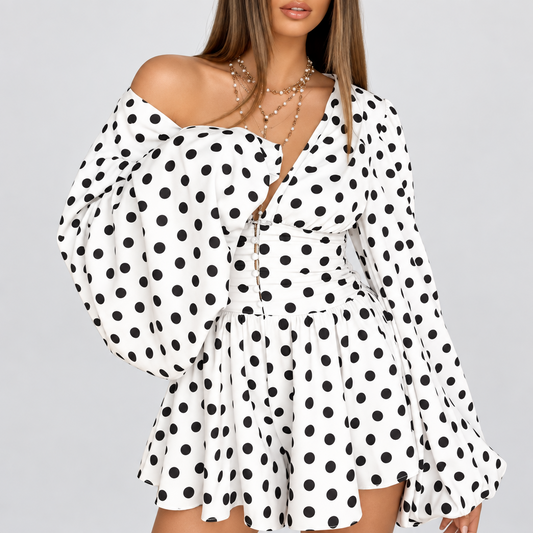 Vestidos Lunares Sofia con botones, vestido vintage de fiesta otoñal de lunares para mujeres, vestido mini casual de manga abullonada y cintura alta