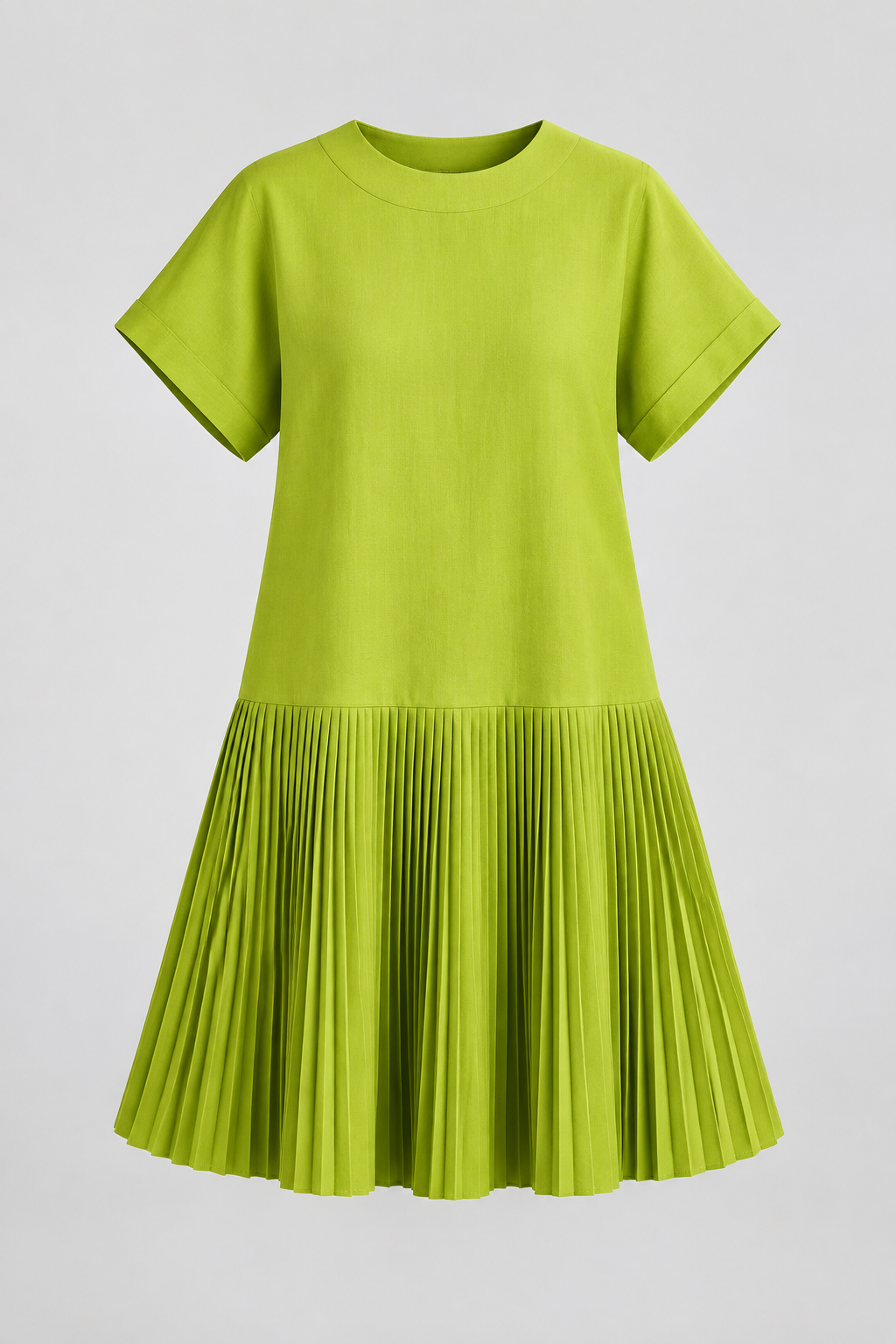 Vestido Aura Lima casuales de apertura de Batwing de cuello redondo para mujer de manga corta , vestido de dobladillo plisado verde sólido con swing hasta la rodilla