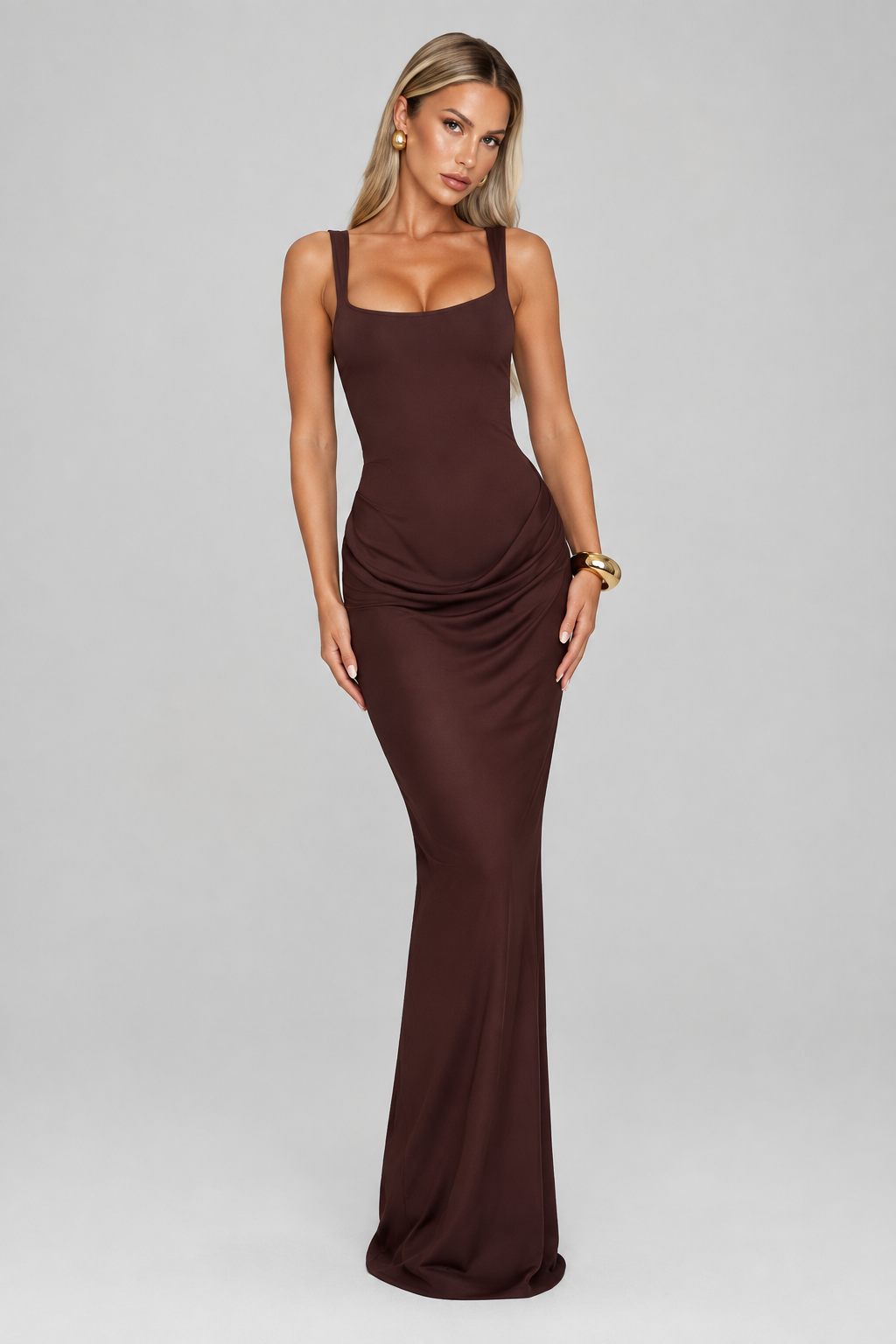 Vestido Gala Évora Sexy sin espalda fruncido para mujer ,Vestidos largos negros con escote en U y sin mangas Bodycon, Vestido largo femenino