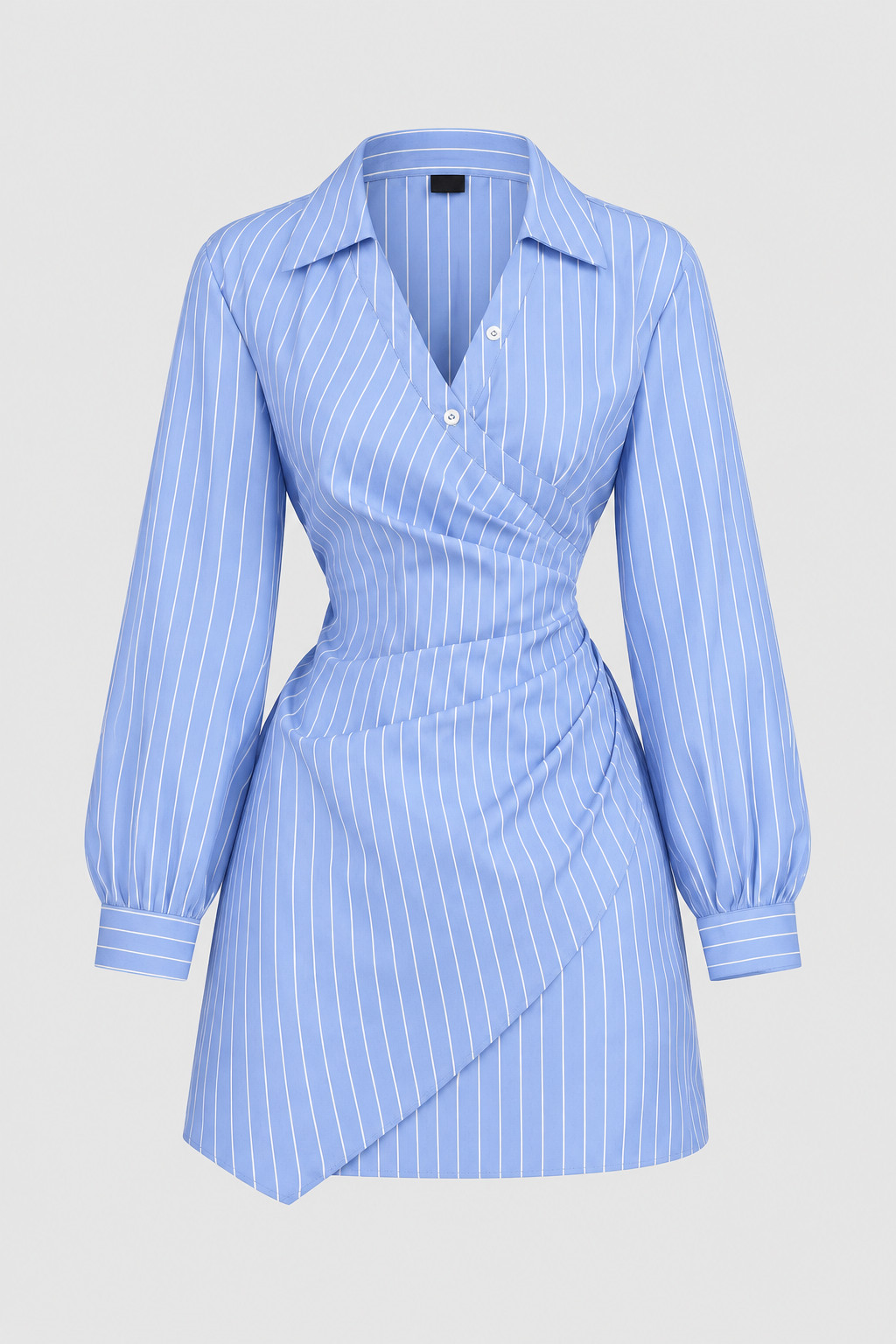 Vestido Camisero Celia Azul de Rayas de mujer ,Camisa de cintura cruzada de manga larga a rayas Vestido elegante Brunch, Mini Vestido Ligero con manga larga y diseño cruzado. Una opción elegante y versátil para renovar tu estilo.