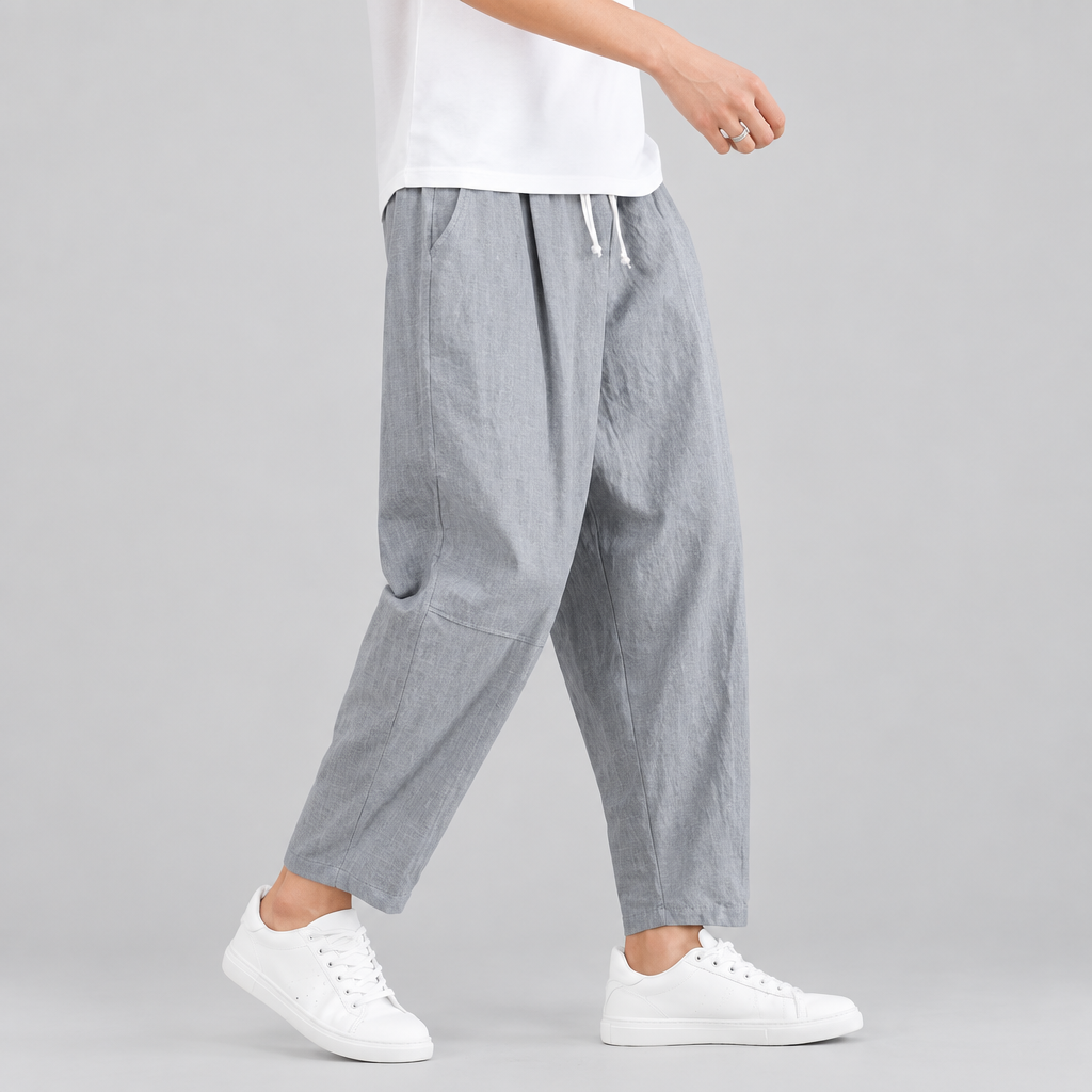Pantalón Holgado para Hombre con Cintura Elástica y Cordón de Corte Relajado ,Un diseño cómodo y versátil para looks casuales de todos los días, su cordón en la cintura, una opción sencilla para combinar con camisetas y zapatillas.