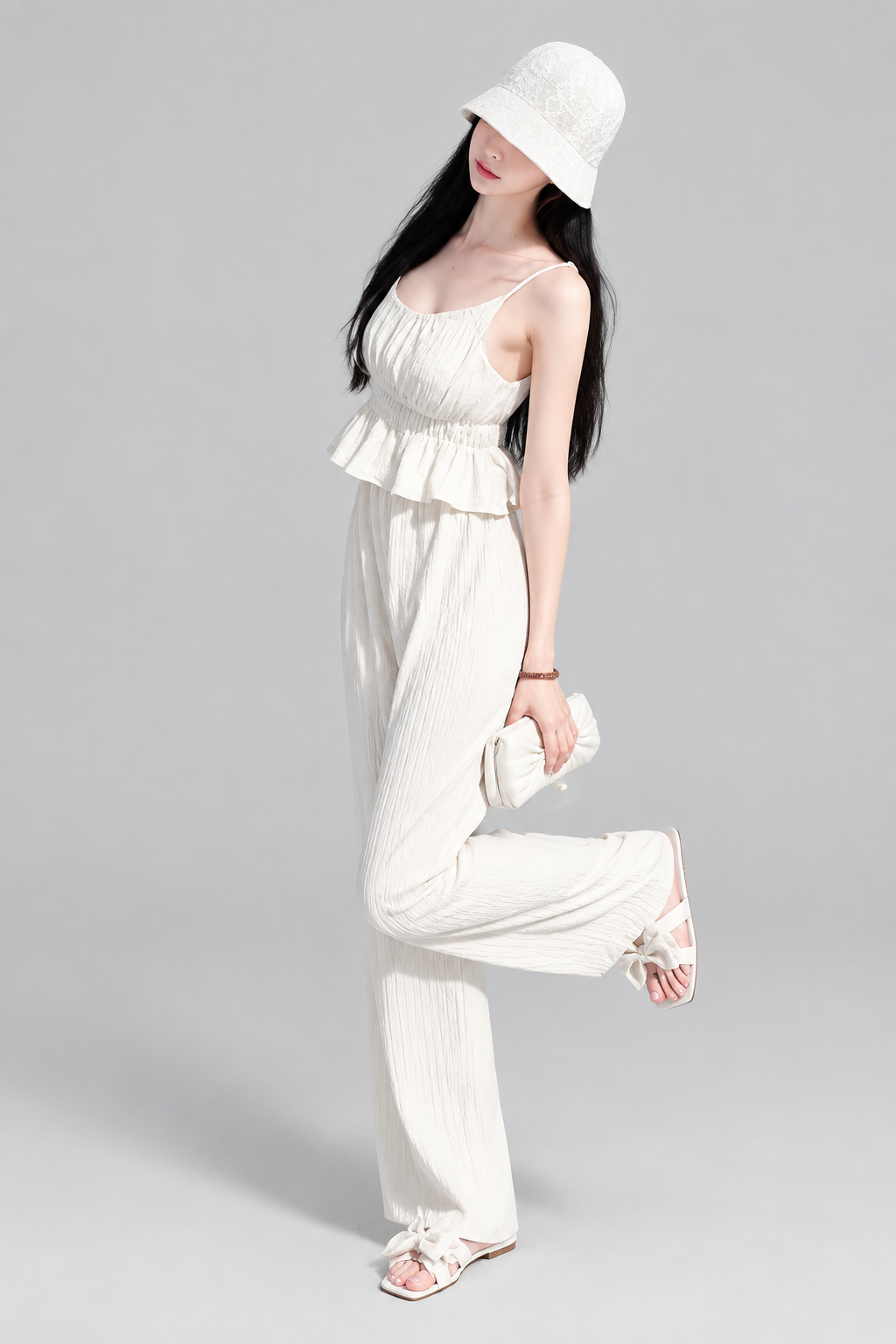 Conjunto Siena de Top con Volantes y Pantalón Amplio elegante y sexy de pantalones largos adelgazantes Conjunto casual de cintura alta para mujer Traje de dos piezas Colección de moda de verano