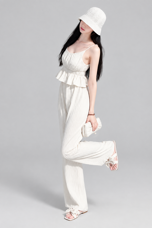 Conjunto Siena de Top con Volantes y Pantalón Amplio elegante y sexy de pantalones largos adelgazantes Conjunto casual de cintura alta para mujer Traje de dos piezas Colección de moda de verano