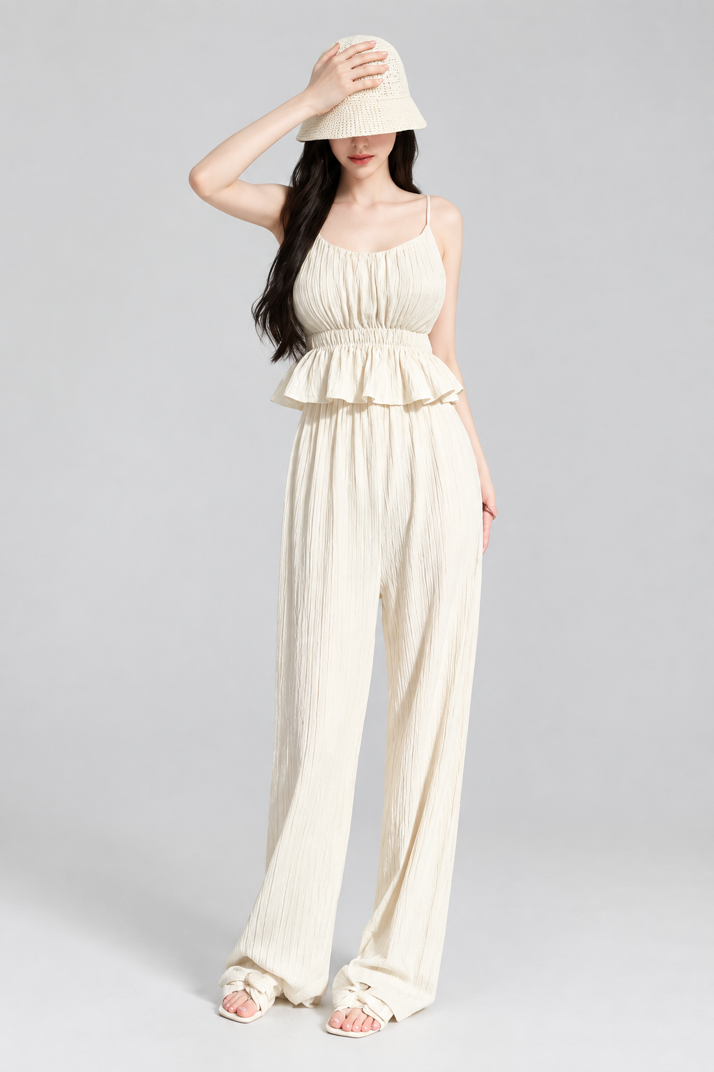 Conjunto Siena de Top con Volantes y Pantalón Amplio elegante y sexy de pantalones largos adelgazantes Conjunto casual de cintura alta para mujer Traje de dos piezas Colección de moda de verano