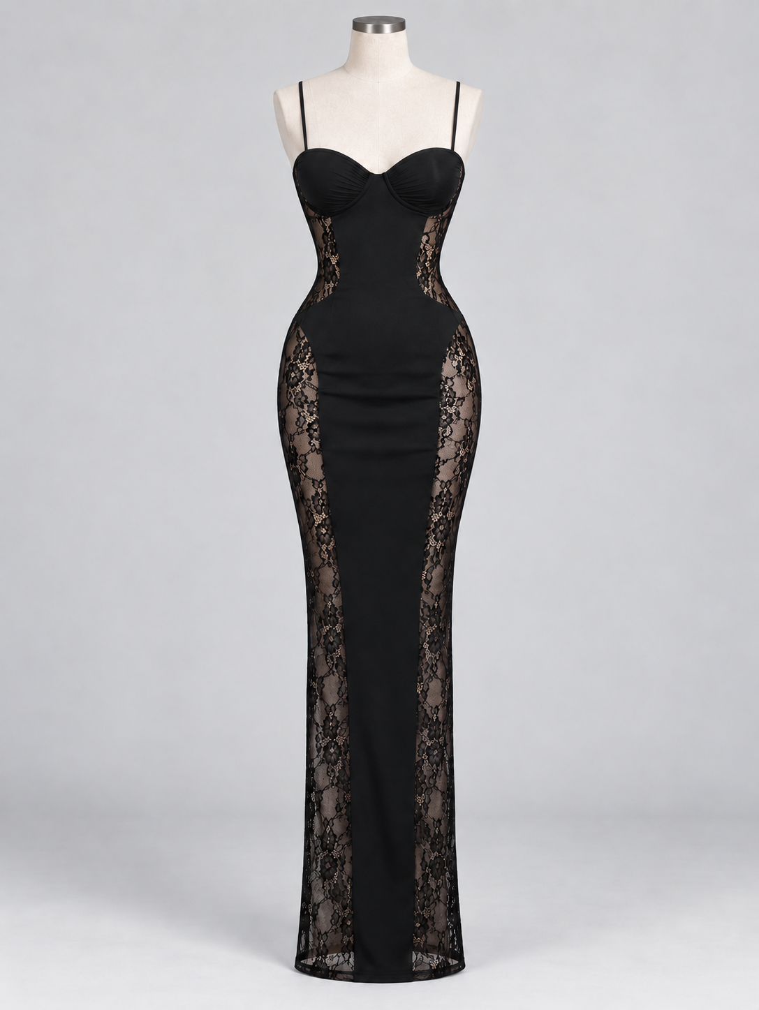 Vestido Amélie Noir – Elegante Diseño Ajustado con Encaje de mujer Funda de encaje de retazos Camisela lisa sin mangas Tendencia de fiesta Moda Túnicas vestidos femeninas