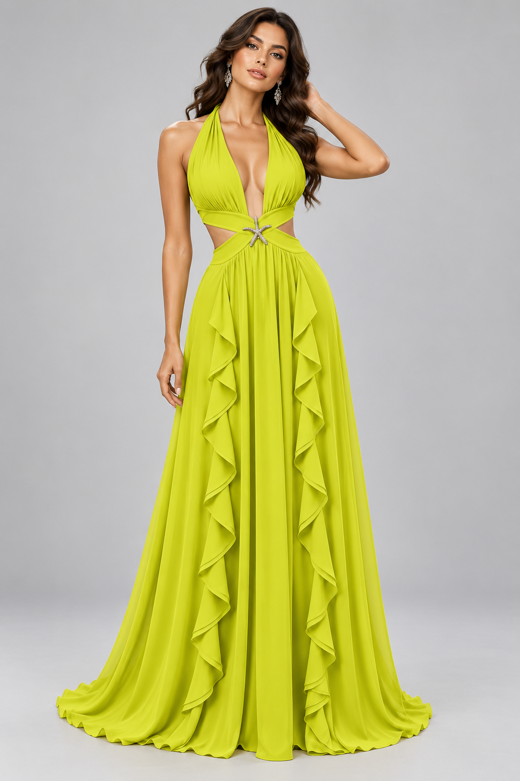 Gala Estrella Noire vestido largo de húster sólido con volantes para mujeres Vendaje Noche de fiesta sin espalda Vestidos largos