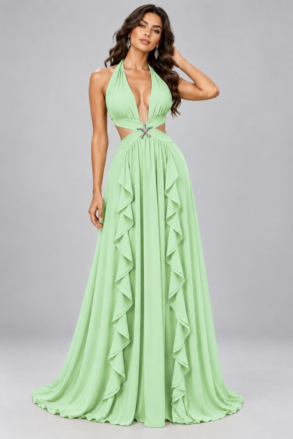 Gala Estrella Noire vestido largo de húster sólido con volantes para mujeres Vendaje Noche de fiesta sin espalda Vestidos largos