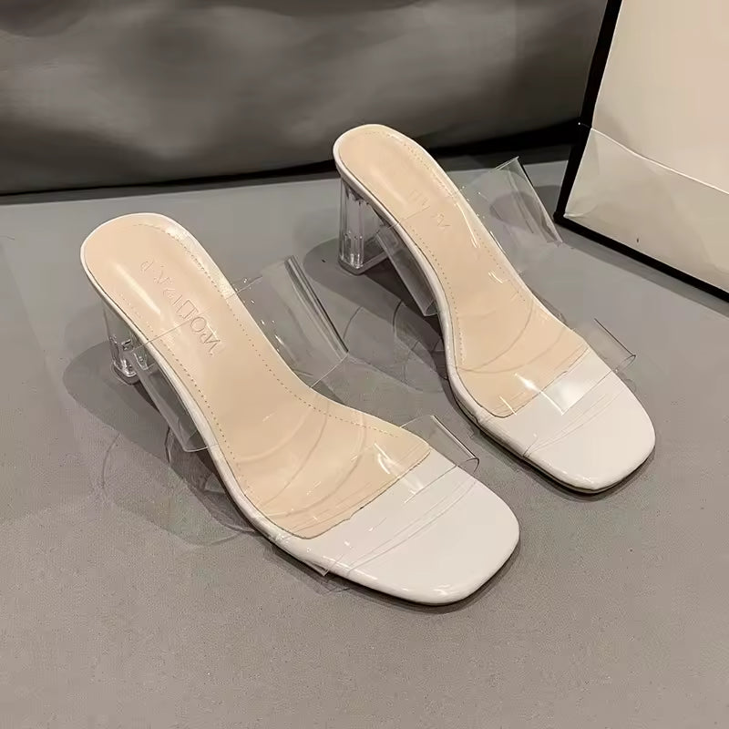Sandalias Crytal Nude de verano para mujeres, zapatillas de gelatina de 9 cm, tacones cuadrados y abiertos, zapatillas transparentes para mujer, zapato, tacón, sandalias transparentes
