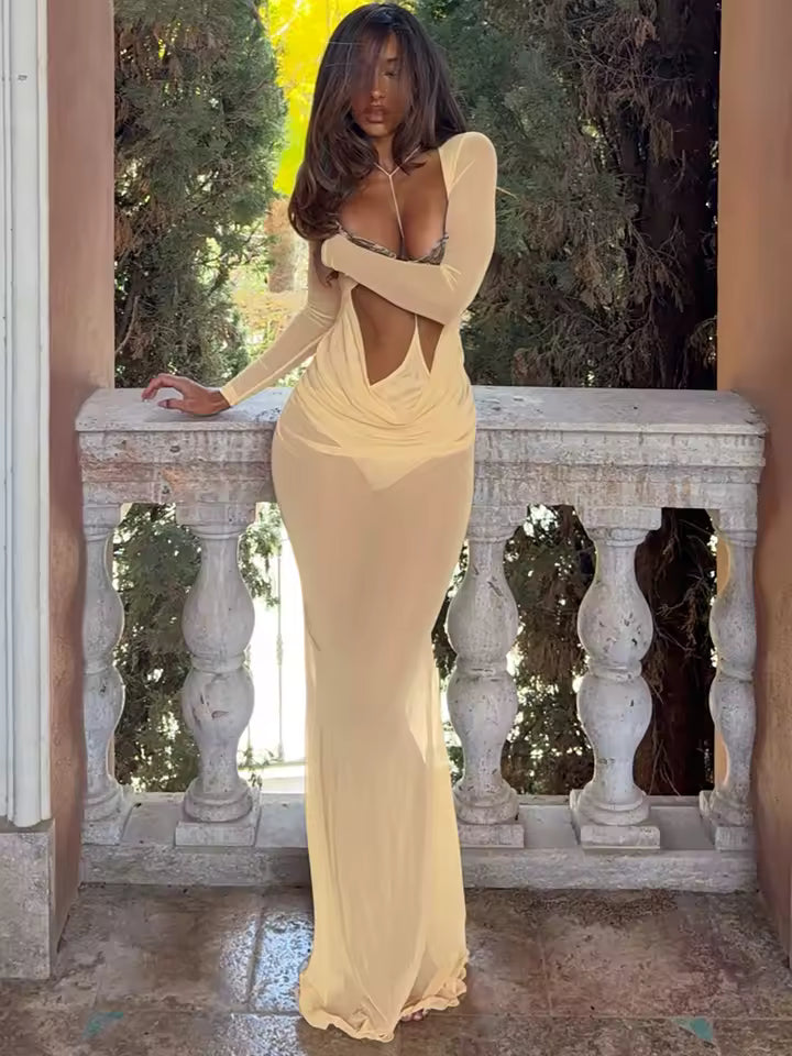 Luciana Sexy Woman Trend Summer Patchwork de escote bajo Manga Completa Vacaciones de verano Vestidos de estilo elegante