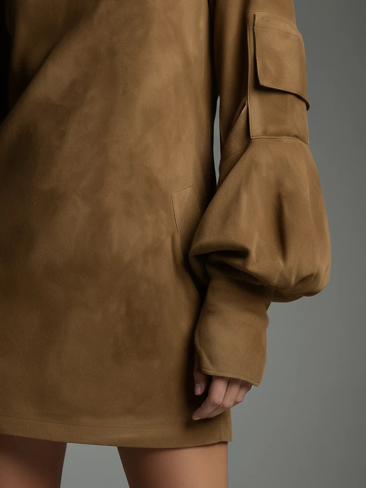 Bibiane | Vestido mini oversize de ante con cuello alto