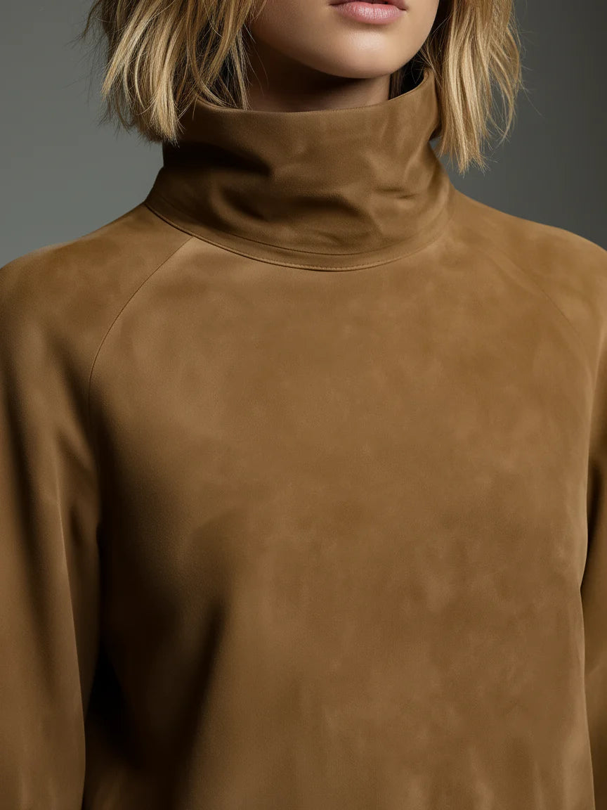 Bibiane | Vestido mini oversize de ante con cuello alto